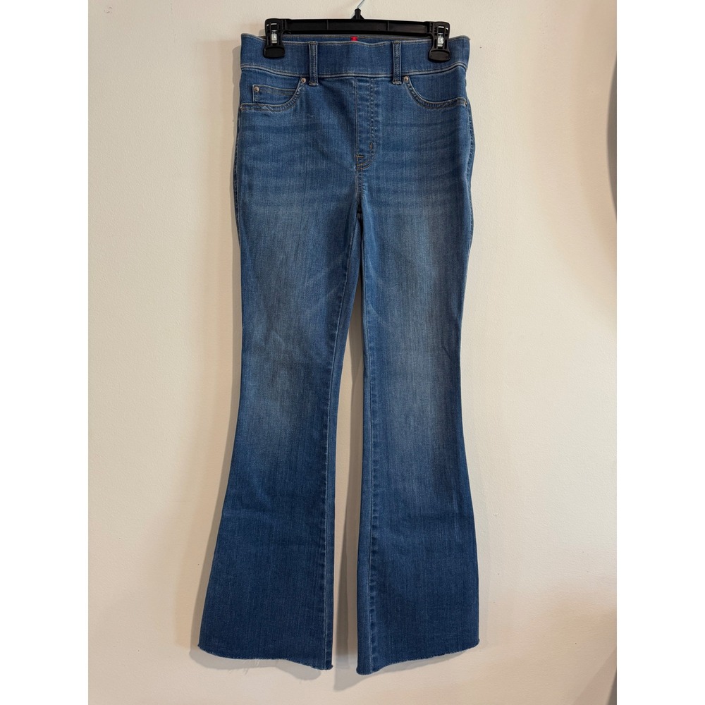Spanx Flare Jeans‎ Women Small Medium Wash Tummy Control Raw Hem